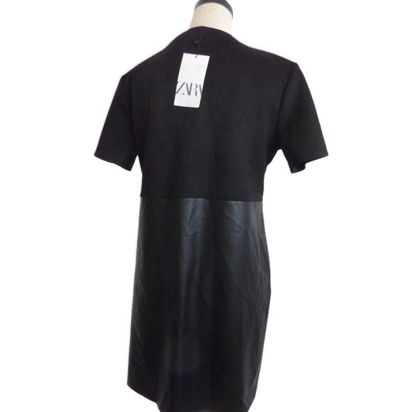 NWT Zara Black Faux Leather and Suede Dress Size M - Picture 3 of 7